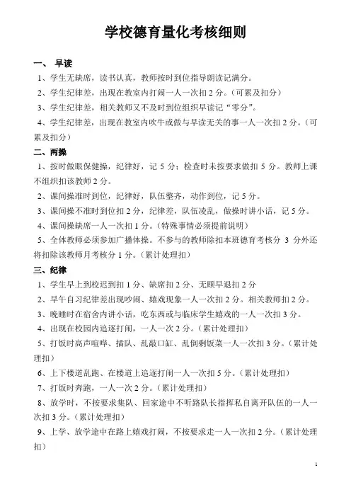 学校德育量化考核评分细则