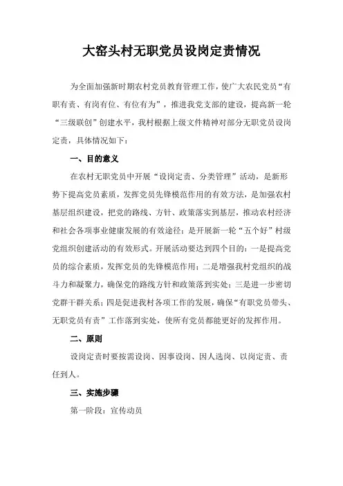 大窑头村无职党员设岗定责情况