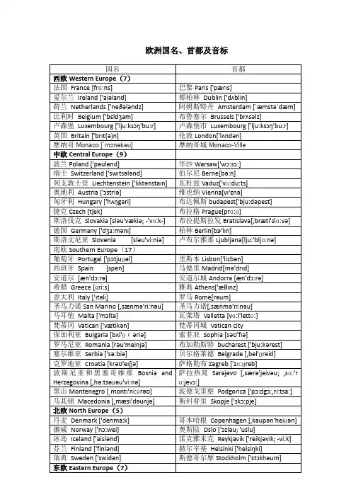 欧洲国名、首都及音标