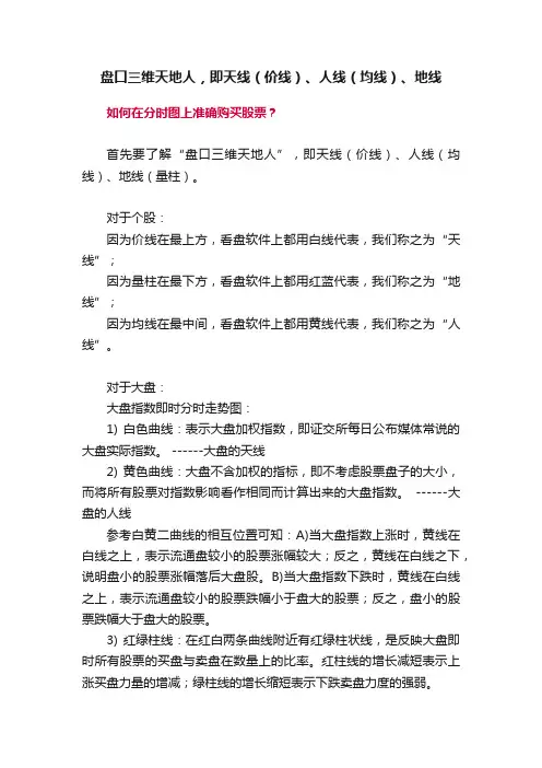 盘口三维天地人，即天线（价线）、人线（均线）、地线