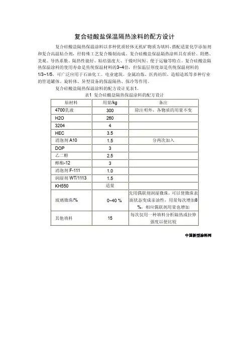 复合硅酸盐保温隔热涂料的配方设计