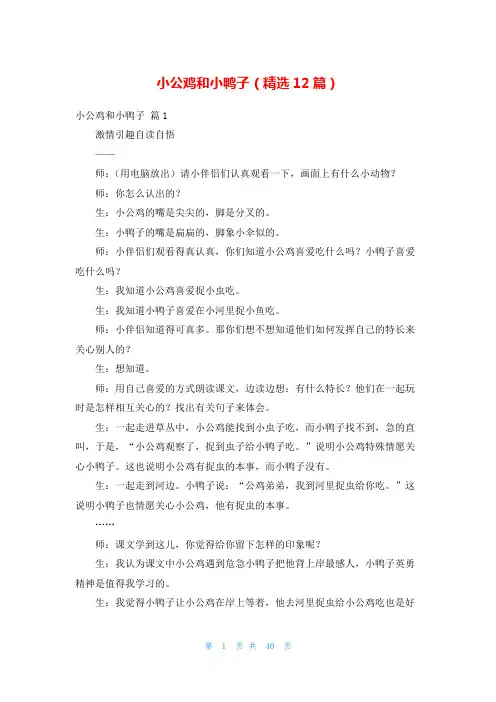 小公鸡和小鸭子(精选12篇)