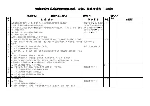 B超室院感考核标准