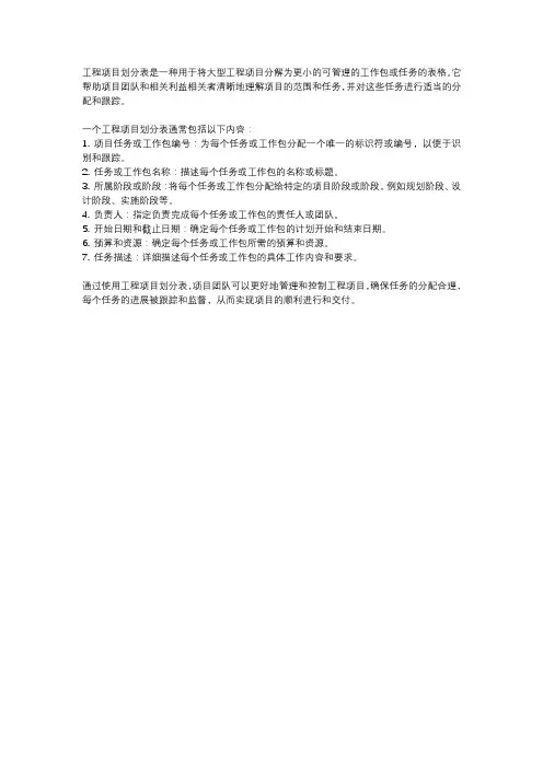 工程项目划分表