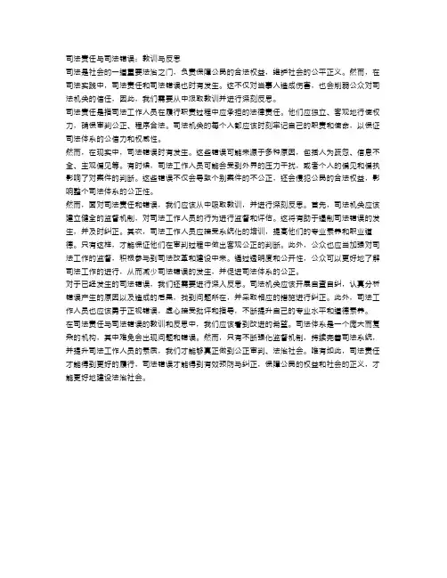 司法责任与司法错误：教训与反思
