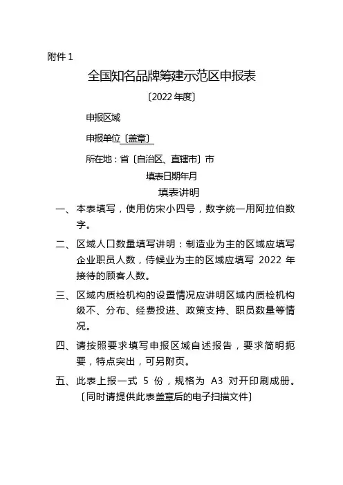知名品牌创建示范区申报、验收表格