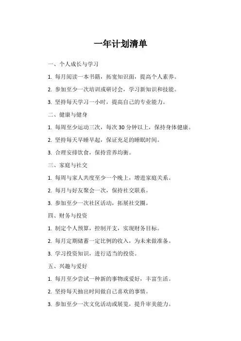 一年计划清单