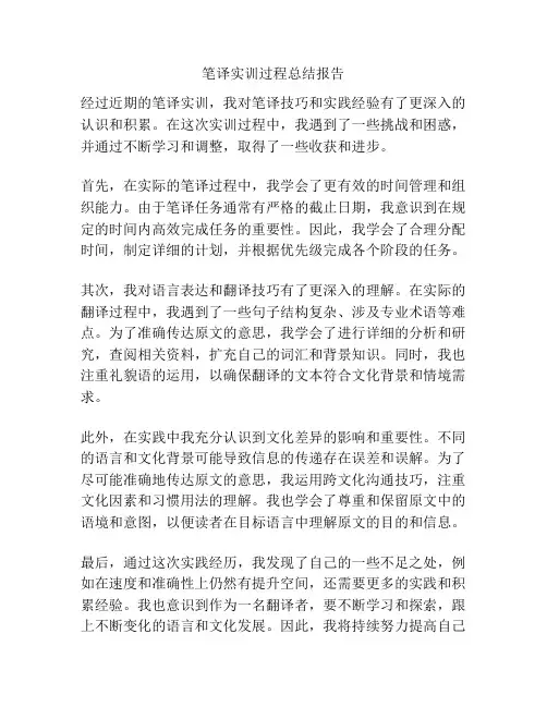 笔译实训过程总结报告