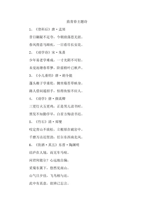 致青春主题诗