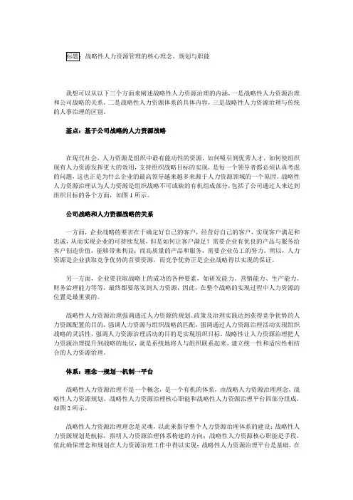 人力资源战略-战略性人力资源管理的核心理念、规划与职能 精品