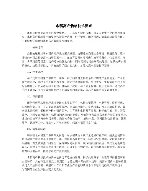 水稻高产栽培技术要点