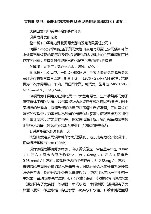 大别山发电厂锅炉补给水处理系统设备的调试和优化（论文）