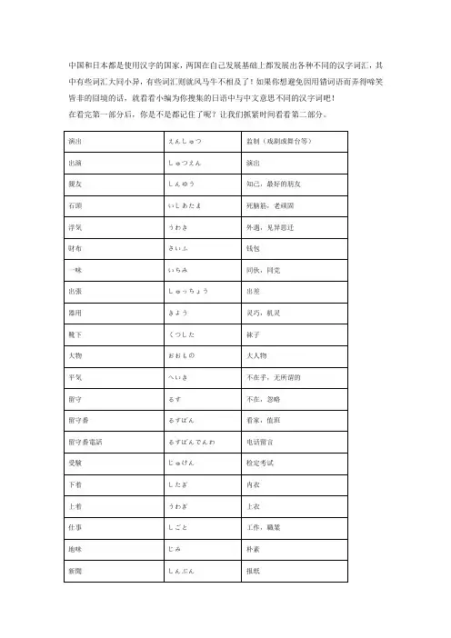 日语汉字与中文汉字意义大不同(二)