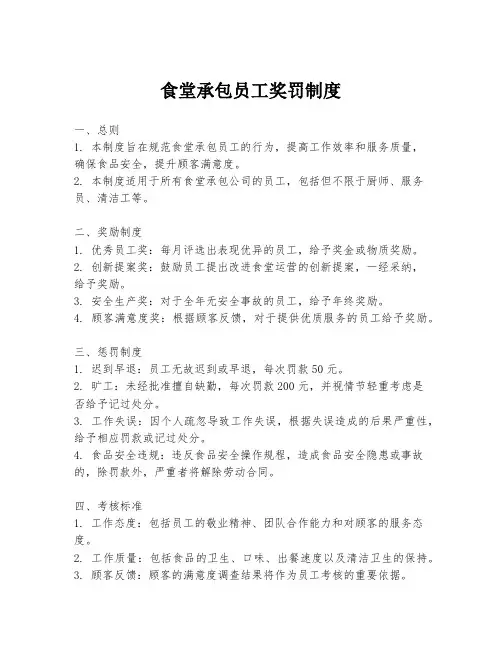 食堂承包员工奖罚制度