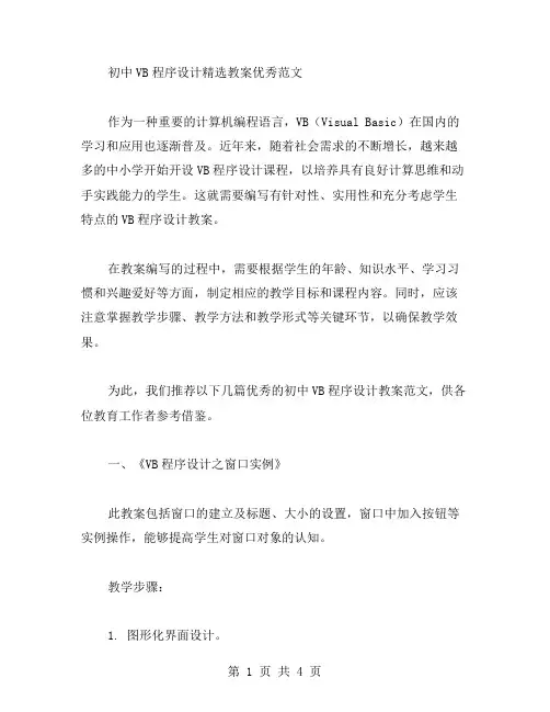 初中vb程序设计教案范文