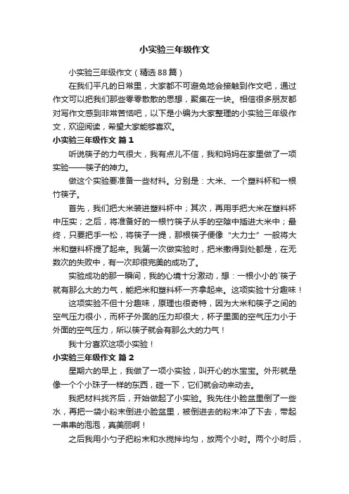 小实验三年级作文（精选88篇）