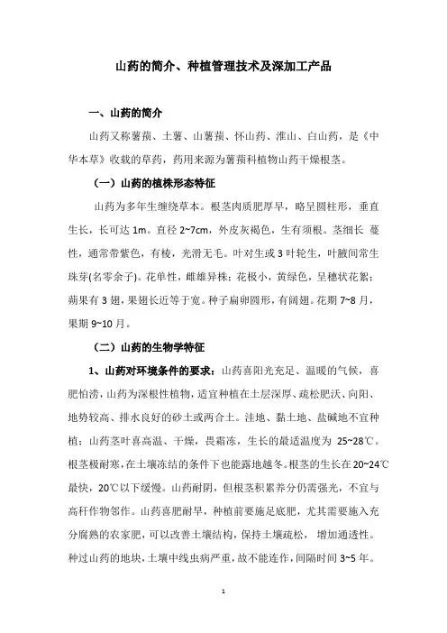 山药的简介、种植管理技术及深加工产品