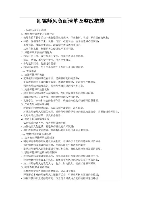 师德师风负面清单及整改措施