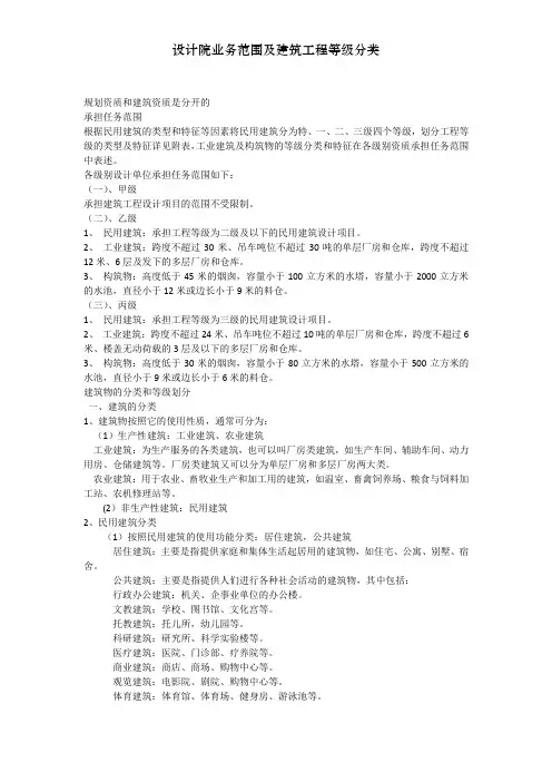 设计院业务范围及建筑工程等级分类