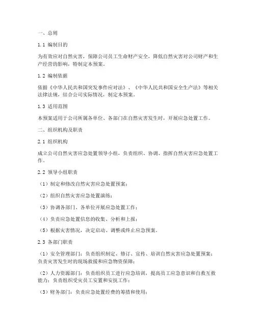 公司自然灾害应急处置预案