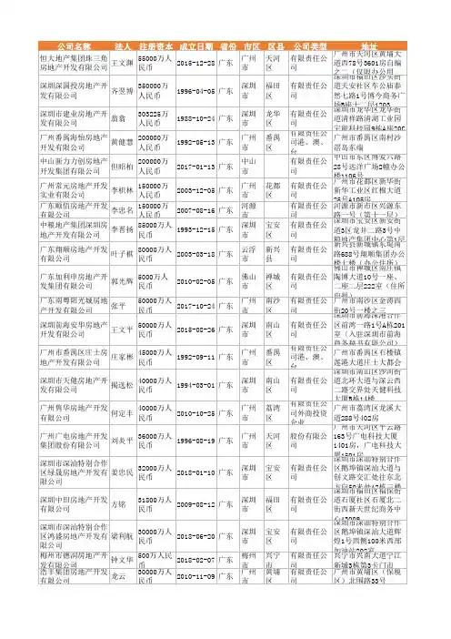 2021年广东省房地产开发行业企业名录4520家
