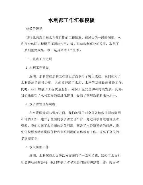 水利部工作汇报模板