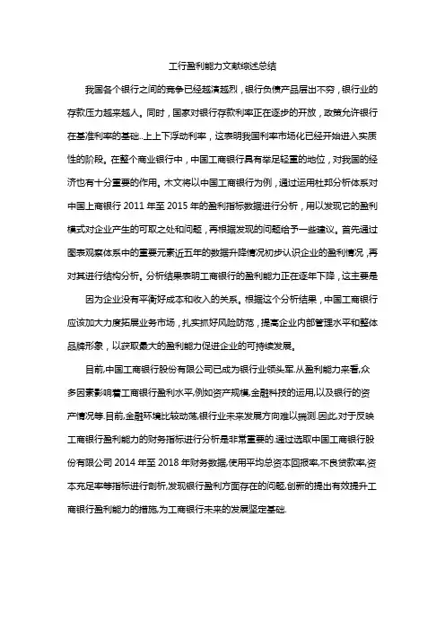 工行盈利能力文献综述总结