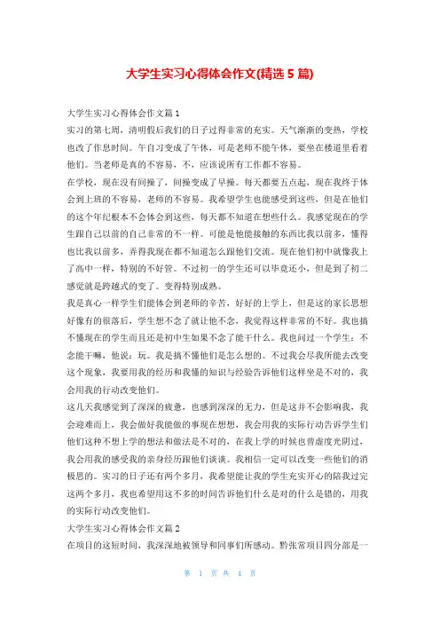 大学生实习心得体会作文(精选5篇)