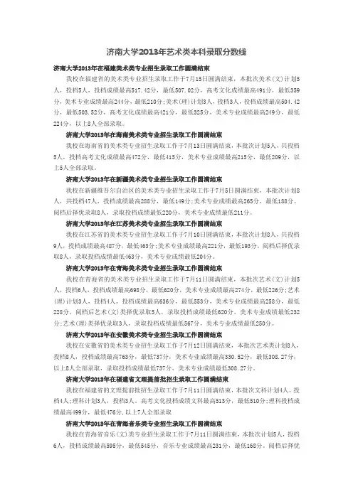 济南大学2013年艺术类本科录取分数线