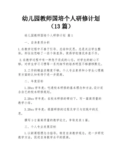 幼儿园教师国培个人研修计划(13篇)