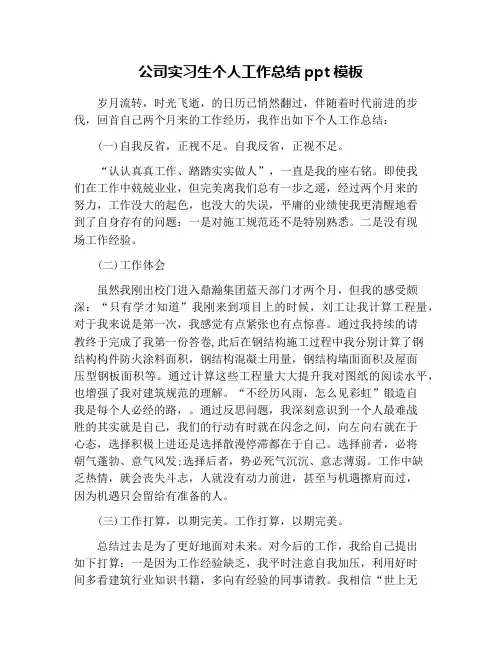 公司实习生个人工作总结ppt模板