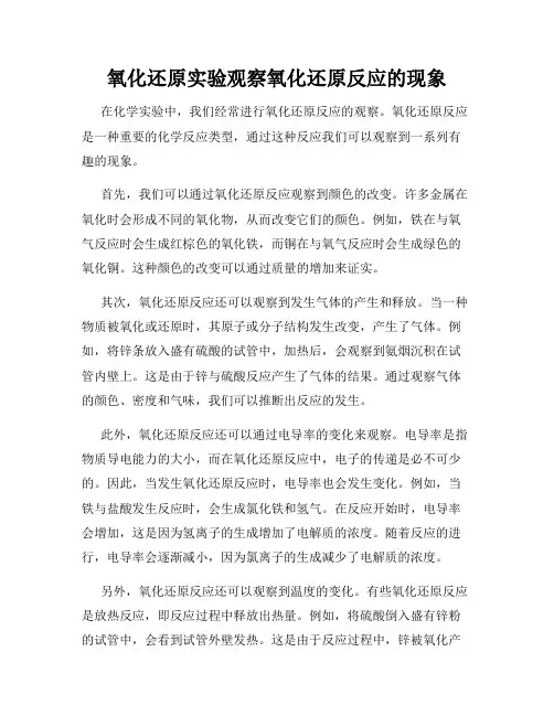 氧化还原实验观察氧化还原反应的现象