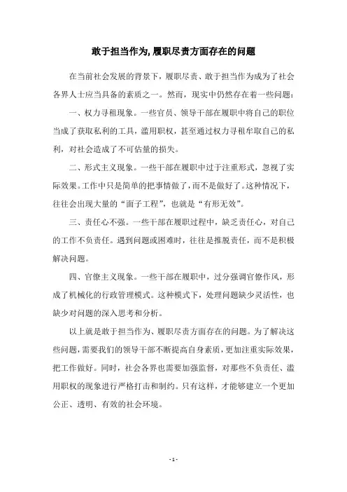 敢于担当作为,履职尽责方面存在的问题