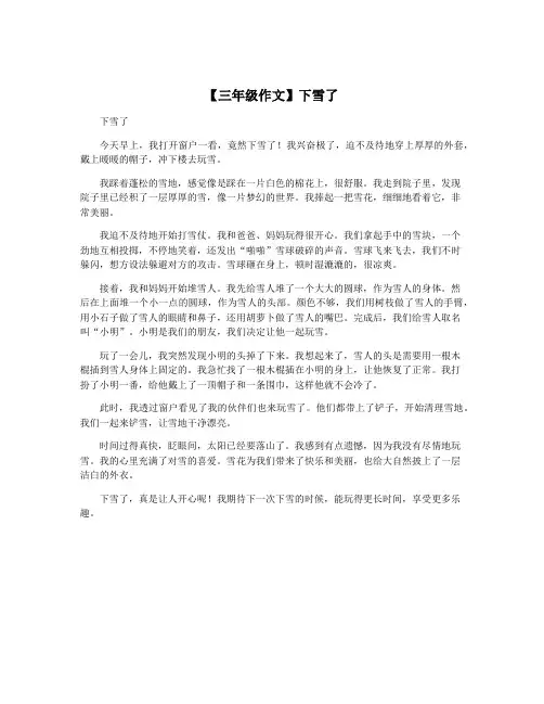 【三年级作文】下雪了