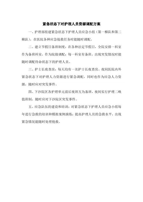 医院紧急状态下对护理人员资源调配方案