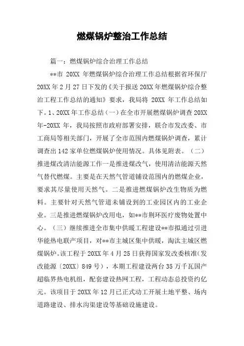 燃煤锅炉整治工作总结