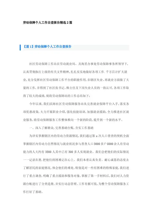 劳动保障个人工作自查报告精选2篇