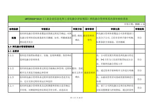 GBT23020-2013《工业企业信息化和工业化融合评估规范》两化融合管理体系内部审核检查表