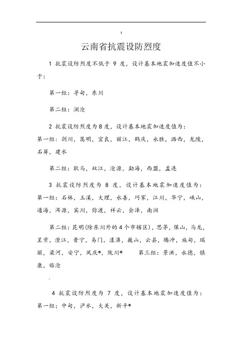 云南省抗震设防烈度等级
