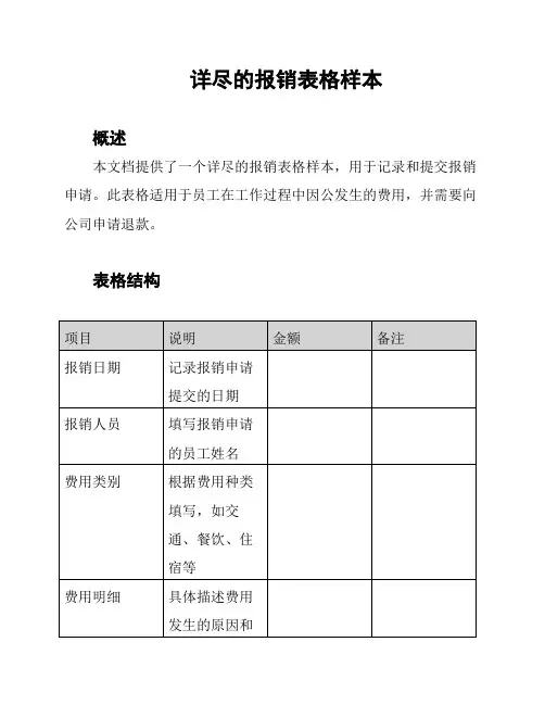 详尽的报销表格样本