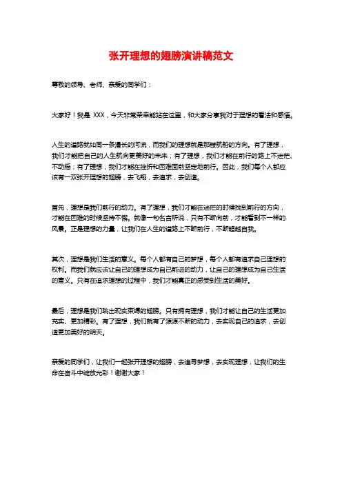 张开理想的翅膀演讲稿范文