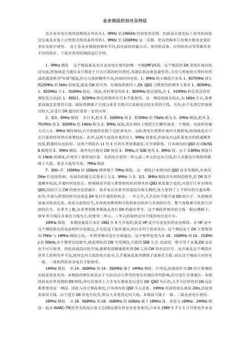业余频段的划分及特征