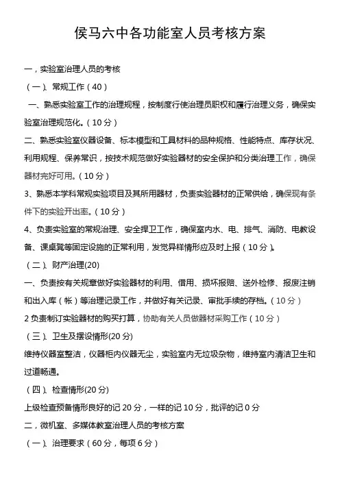 侯马六中各功能室考核方案