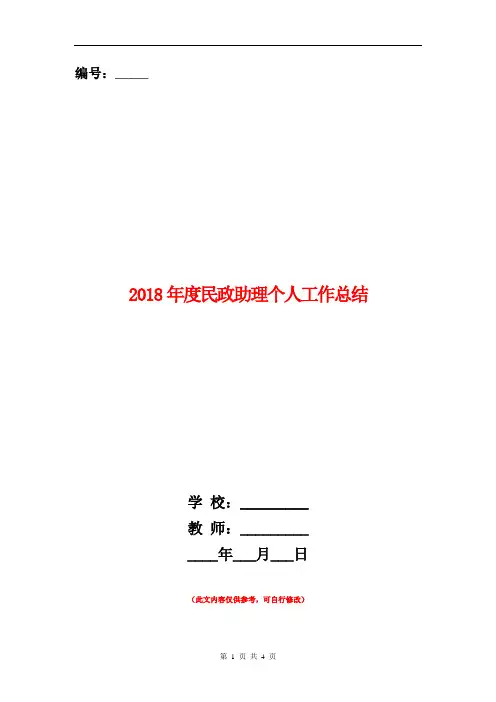 2018年度民政助理个人工作总结【新版】