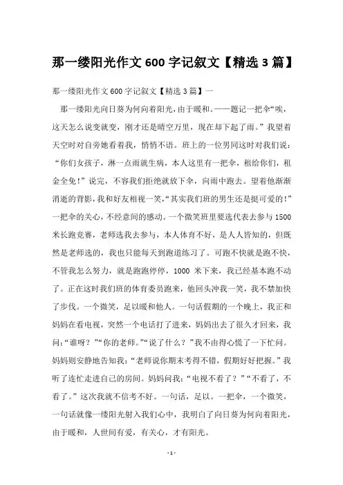 那一缕阳光作文600字记叙文【3篇】