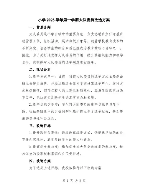 小学2023学年第一学期大队委员改选方案
