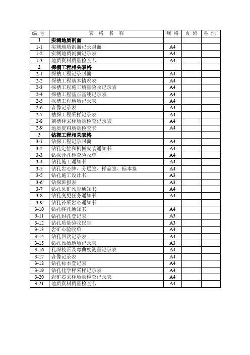 地质剖面、槽探、钻探记录表格