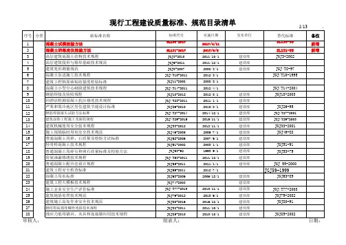 《2018年现行工程质量标准、规范目录》