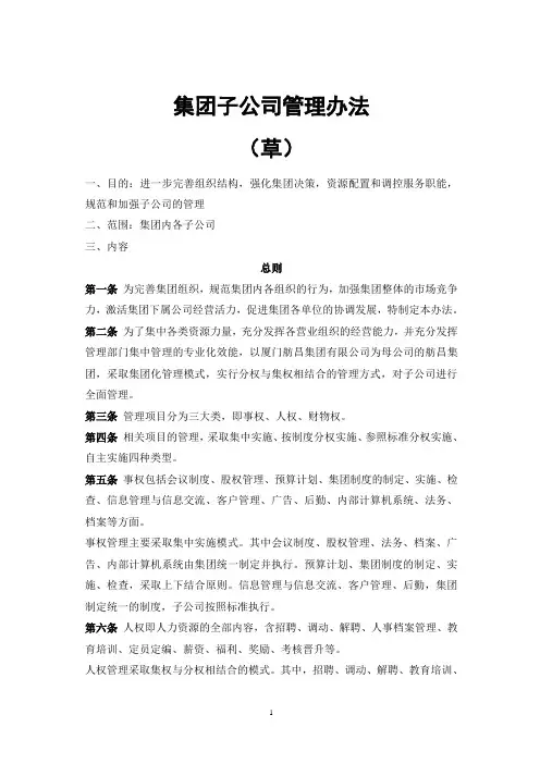 集团子公司管理办法(草)