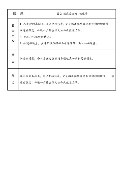 【教案】磁感应强度+磁通量+教学设计高二上学期物理人教版(2019)必修第三册